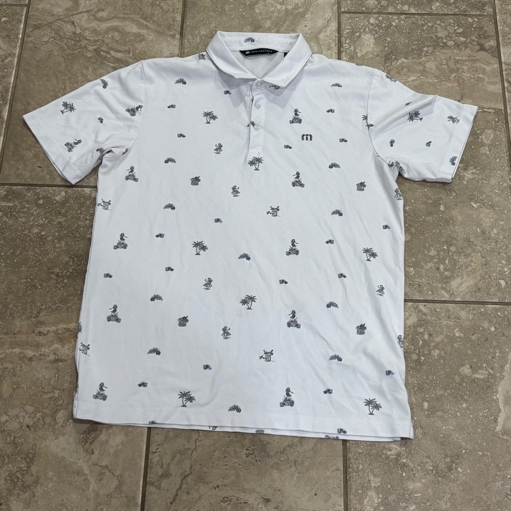 TravisMathew Mens White Tropical Hula Palm Tree‎ Golf Polo Shirt Large L